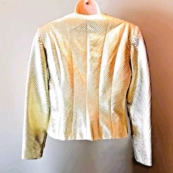 Vintage Farinae Collections Gold Pleated Full Zip Blazer Jacket Size 8 Evening - Picture 7 of 7